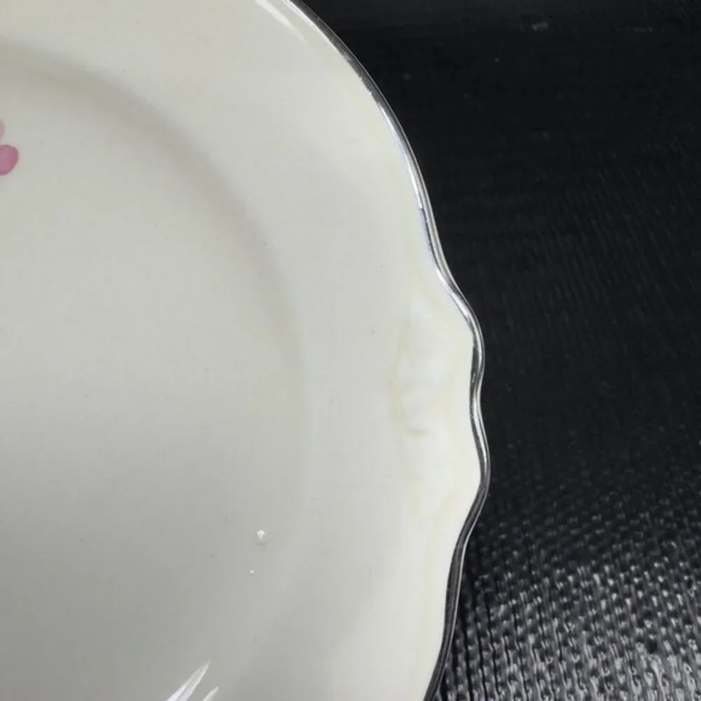 Homer Laughlin Virginia Rose Platinum Trim USA Rose Floral 6inch Plate Dish Set3